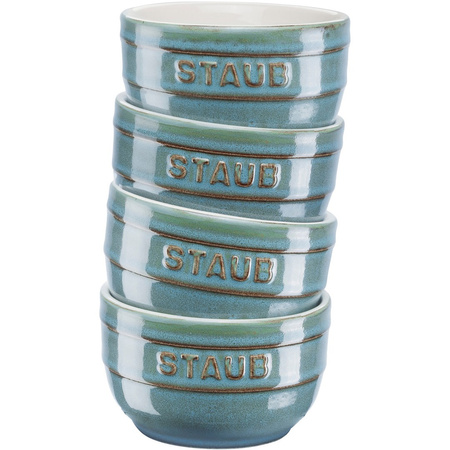 STAUB XS-MINIS Zestaw 4 ramekinów okrągłych 9 cm, antyczny turkusowy