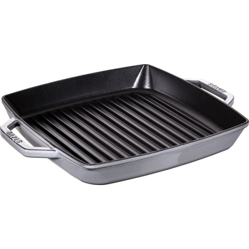 STAUB Kwadratowa patelnia żeliwna grillowa z dwoma uchwytami 28 cm, grafitowy