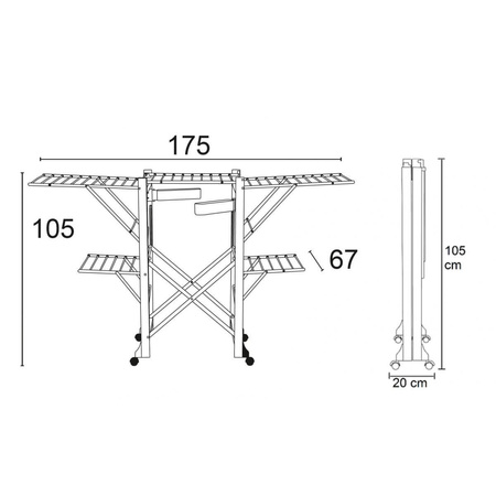 ARREDAMENTI GABBIANO Suszarka na pranie na kółkach - 175 x 67 cm, Biały