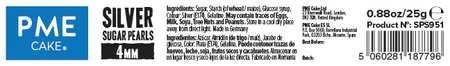 PME Cukrowe perełki dekoracyjne 100 g 4 mm, srebrny