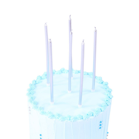 PME Zestaw 16 wysokich świeczek z podstawkami 18 cm srebrny