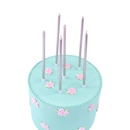 PME Zestaw 16 wysokich świeczek z podstawkami 18 cm różowe złoto