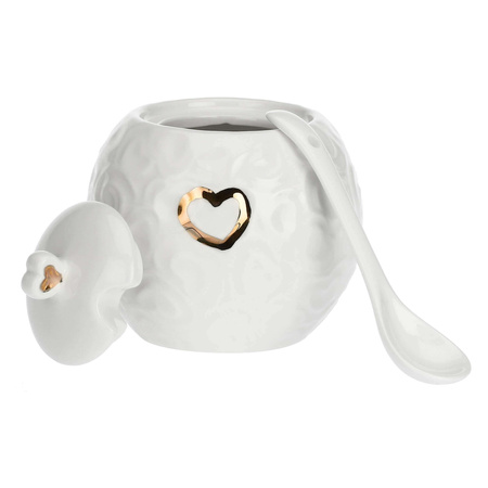 LA PORCELLANA BIANCA VALENTINO ORO Zdobiona cukiernica z pokrywką i łyżeczką 270 ml