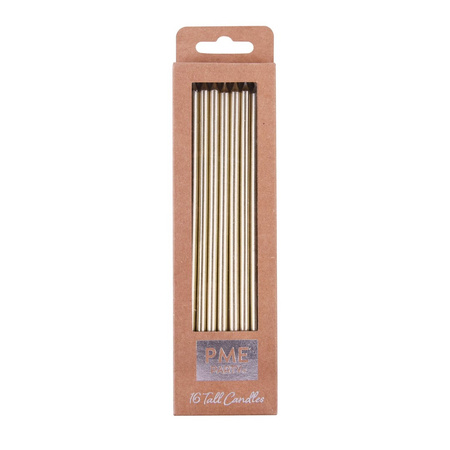 PME Zestaw 16 wysokich świeczek z podstawkami 18 cm złoty