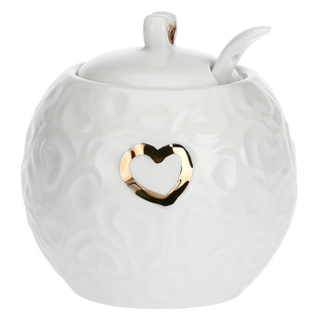 LA PORCELLANA BIANCA VALENTINO ORO Zdobiona cukiernica z pokrywką i łyżeczką 270 ml