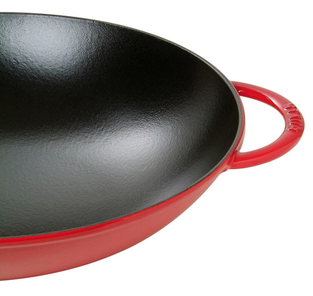STAUB Wok żeliwny z pokrywką 37 cm, czerwony