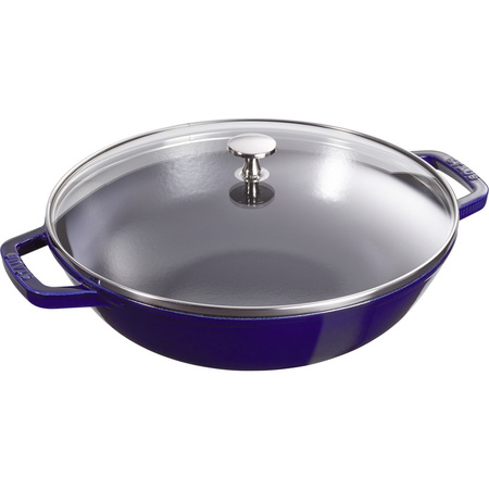 STAUB Wok żeliwny z pokrywką 30 cm, niebieski