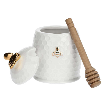 LA PORCELLANA BIANCA APEREGINA ORO Pojemnik na miód z łyżeczką 8 cm