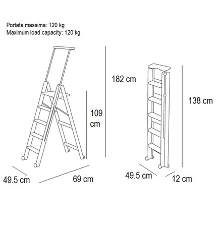 ARREDAMENTI TUSCANIA 5 Drewniana drabina - 182 x 50 cm, Brązowy