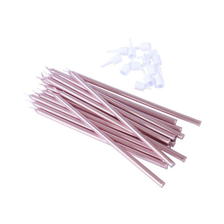 PME Zestaw 16 wysokich świeczek z podstawkami 18 cm różowe złoto