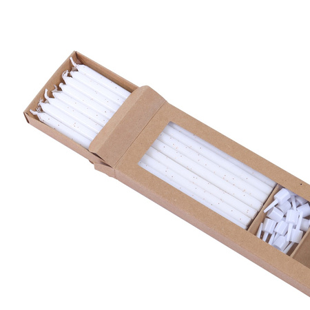 PME Zestaw 16 wysokich świeczek z podstawkami 18 cm biały