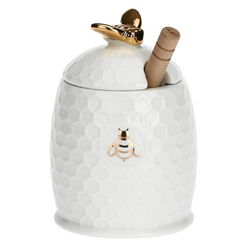 LA PORCELLANA BIANCA APEREGINA ORO Pojemnik na miód z łyżeczką 8 cm