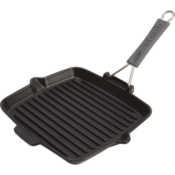 STAUB Kwadratowa patelnia żeliwna grillowa 24 cm, czarny