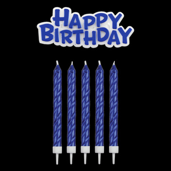 PME Świeczki niebieskie Happy Birthday (16 sztuk) niebieski