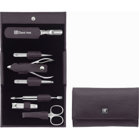 ZWILLING CLASSIC INOX Zestaw podróżny - fioletowe skórzane etui, 7 elementów