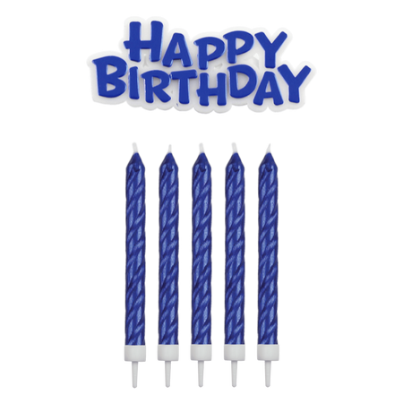 PME Świeczki niebieskie Happy Birthday (16 sztuk) niebieski
