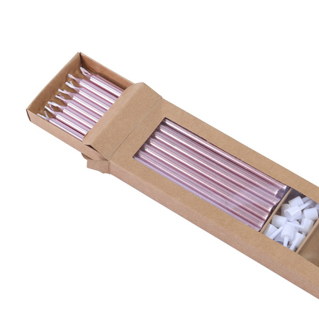 PME Zestaw 16 wysokich świeczek z podstawkami 18 cm różowe złoto