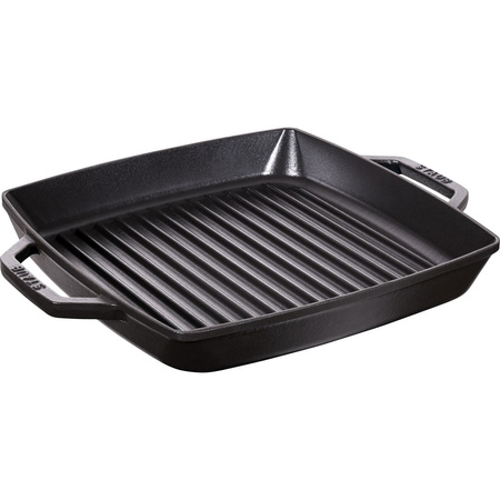 STAUB Kwadratowa patelnia żeliwna grillowa z dwoma uchwytami 28 cm, czarny