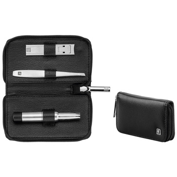 ZWILLING TWINOX Zestaw podróżny – czarne skórzane etui, 3 elementy
